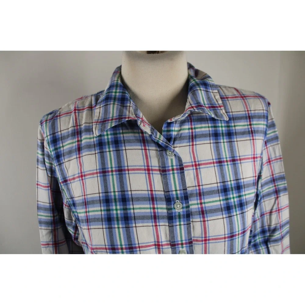 Talbots M Blue Multi Plaid Flannel Button Down Shirt Metallic Thread Long Sleeve - Picture 2 of 7
